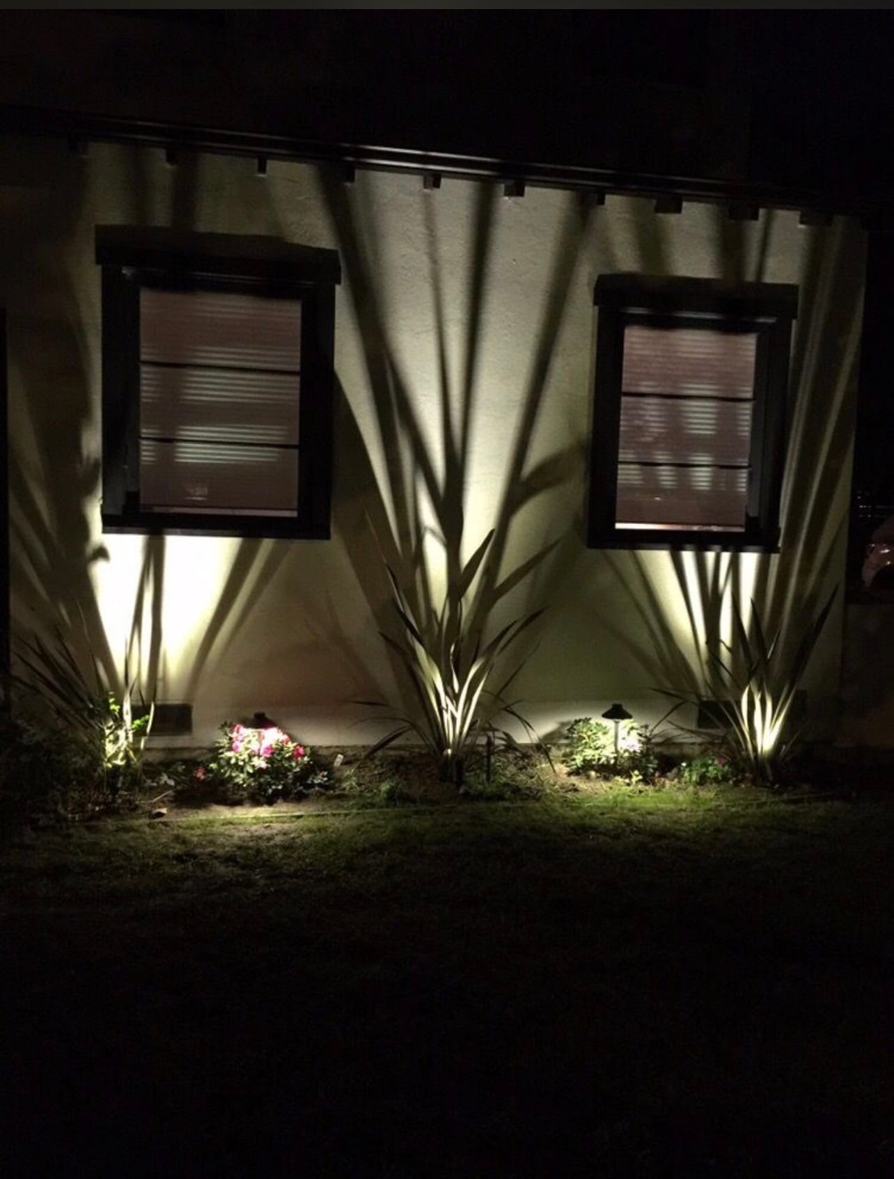 Exterior wall uplighting at night