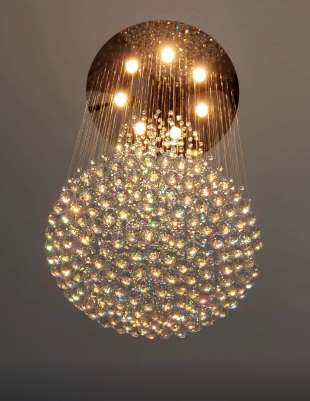 Close-up of a crystal sphere chandelier